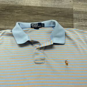 Vintage 90s Polo Ralph Lauren Striped Blue Orange Men XL Short Sleeve Polo Shirt